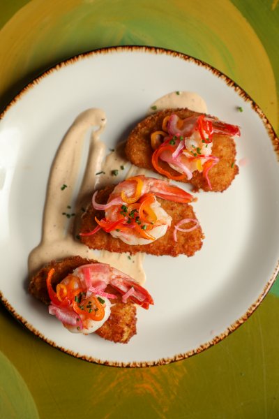 Fried Green Tomatoes with Pickled Shrimp